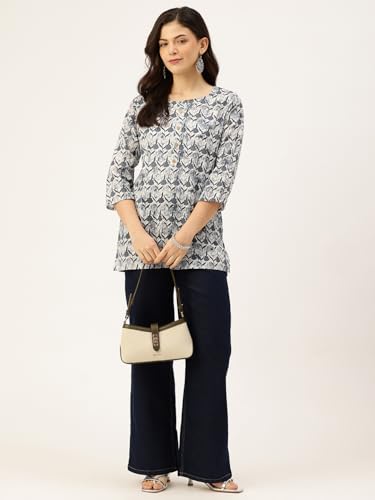 Image of feranoid Printed Top with Round Neck & 3 /4 Sleeves (S-XXL)