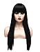 Produktbild BESTUNG Lange Gerade Schwarze Brunett Perücken für Frauen Damen Synthetische Vollhaar Natürliche Perücke mit Pony für Cosplay Kostüm oder Alltag(EINWEG)