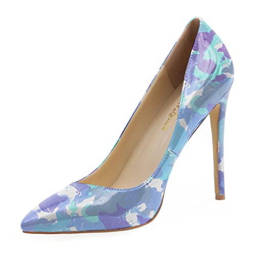 Women's Colored Blue Camo Stiletto Shoes Pointy Pumps/Homecoming Closed Toe