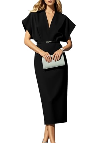 Memoriesea Women's Classic V Neck Short Sleeve Office Work Business