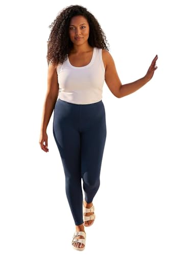 Image of Roman Stretch Leggings for Women UK Ladies Yoga Pants Gym Fitness Trousers Cotton High Waisted Pull On Elasticated Waist Smart Casual Tummy Control Thick Shapewear - Navy Plus - Size 20