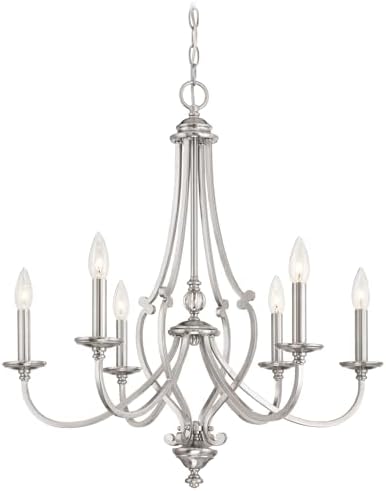 Minka Lavery 3336-84 Savannah Row Chandelier, 6-Light, 360 Total Watts, 26-in H x 26.75-in W, Brushed Nickel