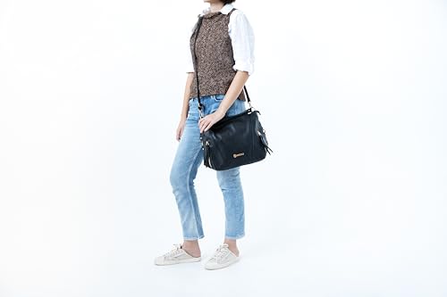 Image of Baroncelli Medium Italian Leather Tote Bag for Women - Pebbled Genuine Leather Handbag with Zipper - Made in Italy