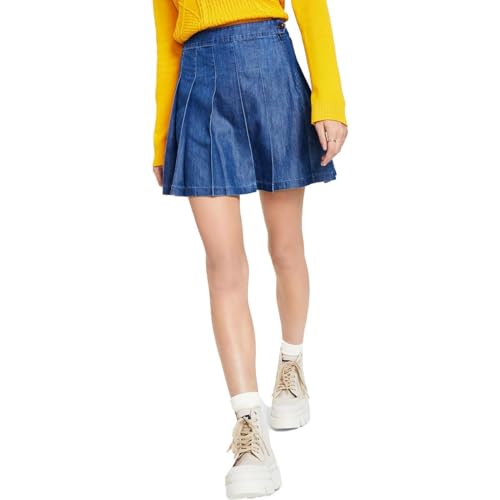 Tommy Jeans Saia jeans plissada feminina, Lavagem Med Benson, 38