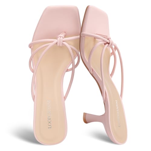 Image of Women's Strappy Kitten Heel Thong Sandals Square Toe Mules