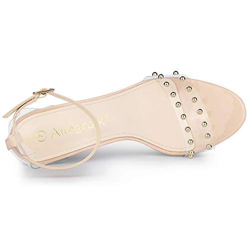Allegra K Allegra K Women's Clear Block Heel Ankle Strap Beige Heeled Sandals 7.5 M US