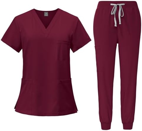 Scrubs for Women Set V Neck Stretch Jogger with Pockets Nursing Uniform