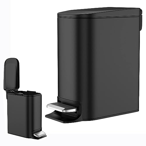 SPNOR Small Bathroom Trash Can with Lid Soft Close, Step Pedal, 6 Liter / 1.6 Gallon Stainless Steel Garbage Can with Removable Inner Bucket, Anti-Fingerprint Finish