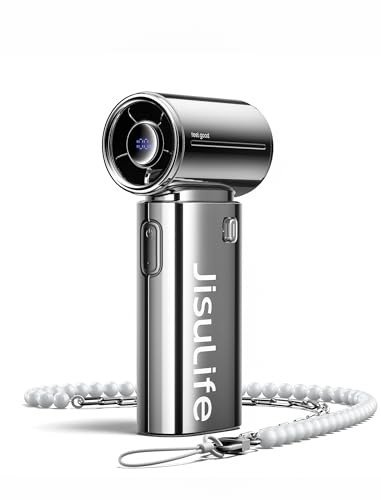 Image of JISULIFE Portable Handheld Fan, Turbo Power High Speed Air [22H Max Cooling Time], 5 Gear Wind, 5000mAh Rechargeable, Mini Pocket Design, Personal Fan for Travel Concerts Camping Makeup - Chrome
