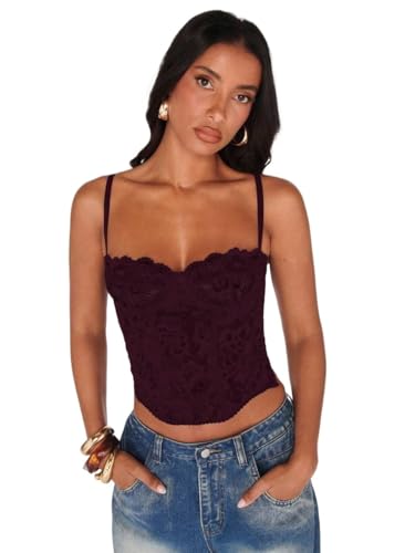 EFJONE Women's Camis Trendy 2026 Sexy Lace Sheer Camisole Top