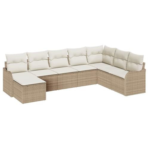 vidaXL 8-teiliges Gartensofa-Set mit Kissen in Beige, aus Poly Rattan,...