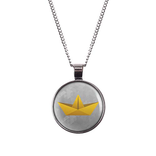 Mylery Halskette mit Motiv Papierschiff Papierboot Schiffchen Origami Silber 28mm