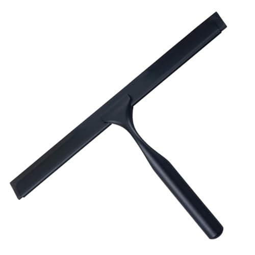 Image of J&V TEXTILES All-Purpose Stainless Steel Shower Squeegee for Glass Doors with Adhesive Hooks, Squeegee for Shower Glass, Bathroom Household Cleaner Tool, 10 Inch (Black)