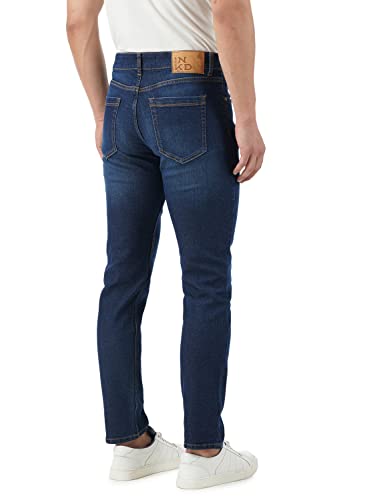 Image of INKD Men's Slim Fit Jeans - Mid-Rise | Cotton Blend | Contrast Stitch | Stretchable Fabric | Classic 5 Pocket Styling | Men's Bottomwear (Available in Plus Sizes)