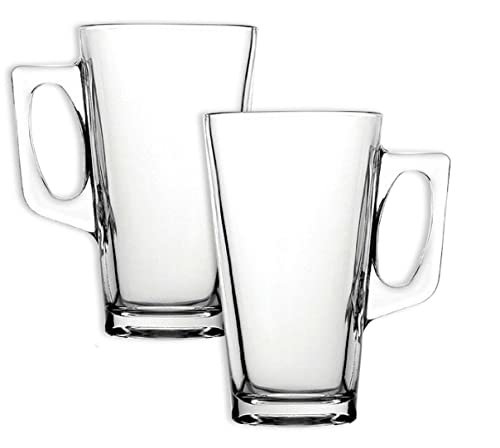 AL-FAHMI 2 x Latte Glasses 240ml Hot Tea Coffee Mugs Cups Temperature Resistant Hot Chocolate Cappuccino Hot Drinks Cups with Handle