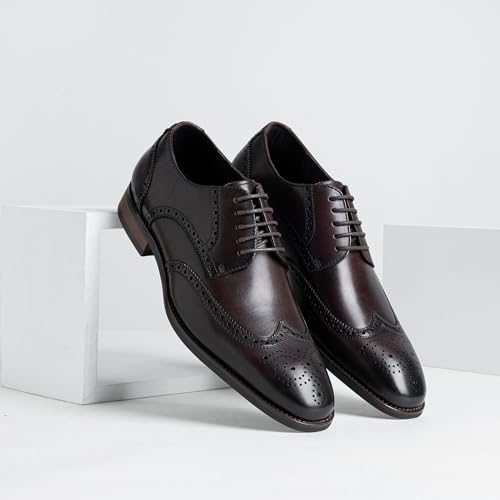 Image of Jousen Men's Dress Shoes Leather Wingtip Formal Business Oxford Shoes Brogue Retro Derby Dress Shoes for Men