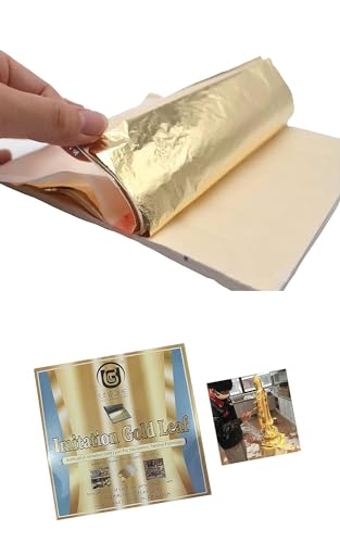 Image of UGLS Gold Leaf 16x16 Metallic Foil Sheets (100-Sheets) for Gilding, Home Decoration, Art & Crafts, Painting Arts Crafts Nails and DIYS IG6LS (#2.5 Gold)