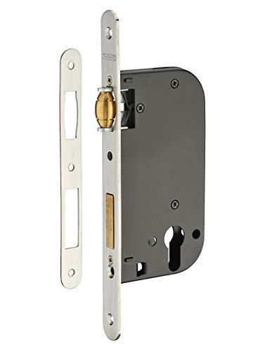 THIRARD - Boitier de Serrure Encastrable à Rouleau - Cylindre Porte d'Entrée - Axe 50 mm - Bouts Ronds - Coffre Têtière Gâche Plate Acier - Rouleau Laiton - Gris