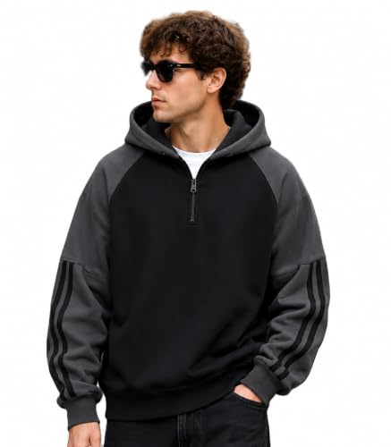Buy QUTUN Mens Colorblock Raglan Hooded Sweatshirt| Hoodie for Men Black at Amazon.in - Image 2