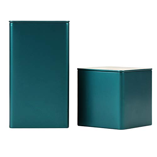 Tianhui Storage Cube Tin Can Square Empty Metal Box Container Small Steel Canister for Treats, Gifts, Favors, Loose Tea, Coffee and Crafts (1*Large+1*Small, Emerald Green)
