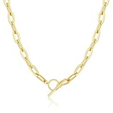Kyerlyn Chunky Toggle Clasp Necklace for women, 18K Gold Plated Necklace Dainty Gold Toggle Chunky Pearl Simple Link Chain Necklace Vintage Fashion Jewelry