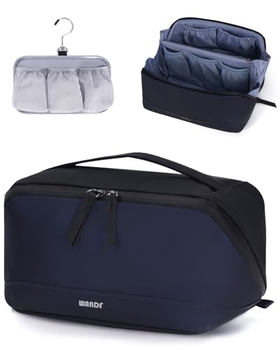 Image of WANDF PU Leather Toiletry Bag for Men, Dopp Kit with Hanging Pouch