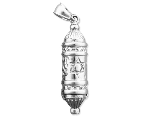 Rhodium Plated 925 Sterling Silver 3D Mezuzah Pendant