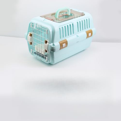 Eculcki ペットキャリー 猫 キャリー コンテナ 頑丈 フードボウル&メッシュカバー付き キャリーケース 大きめ 持ち運び 航空輸送ボックス 旅行 通院 防災 簡単組立 犬 キャリーケース (L(48.5*33.5*69.5cm),ブルー)