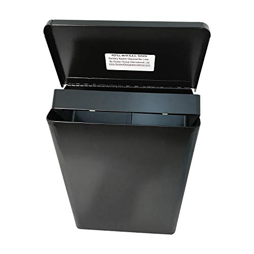 Image of S.A.C. TD1000BK Sanitary Napkin and Tampon Disposal Receptacle - Surface Mount, Black Steel, Hidden Liner, Lift-Top Lid, Mounting Hardware Included