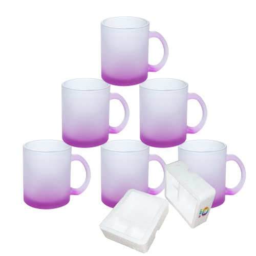 MR.R 11 oz Lot de 6 blancs de sublimation Mug en verre violet givré, tasses à café avec poignée pour transfert de revêtement thermique thermique