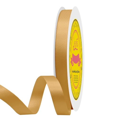 Image of Double Face Old Gold Satin Ribbon 1 /2 inch X 50 Yards Polyester Old Gold Ribbon for Gift Wrapping Very Suitable for Weddings Party Invitation Decorations and More