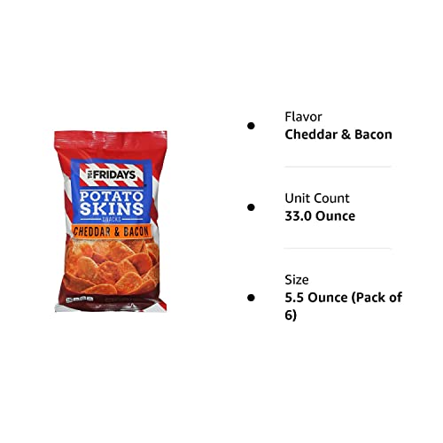 TGI Fridays Potato Skins Snack Chips- 5.5 oz. Bags (Cheddar & Bacon, 6 Bags)