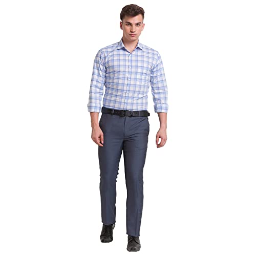 Image of Park Avenue Men's Cotton Blend Checks Pattern Slim Fit Cut Away Collar Full Sleeve Casual Shirt