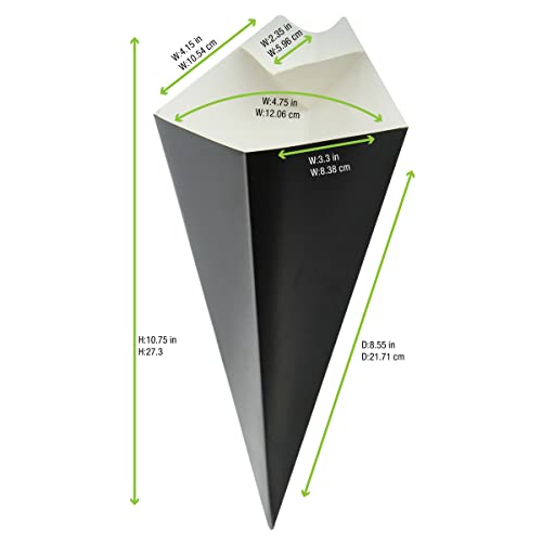 Image of PACKNWOOD 210CONFR3BLK - Paper Cone Cup - Black Paper Cones with Built in Dipping Sauce Compartment - Grease-Resistant, and Leak-Proof - Finger Food Cones - (14oz Capacity) (11 x 6.5in) (Pack of 500)
