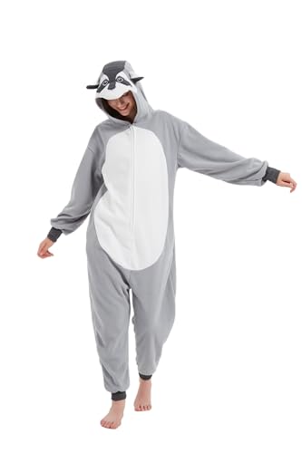 AnmHIwcte Unisex Onesie Adult Raccoon Costume Halloween Christmas Cosplay One-Piece Pajamas For Women Men