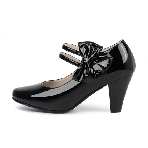 Womens-Bowknot-Patent-Leather-Sweet-Closed-Toe-Chunky-High-Heel-Mary-Janes-Pumps-Almond-Toe-Hook-Loop-Ankle-Strap-Vintage-Shoes