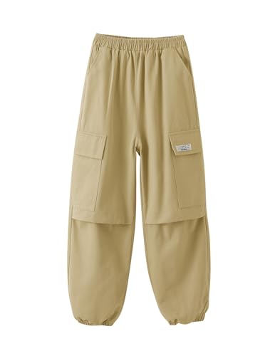 Image of Girls Cargo Pants Elastic Waist Jogger Pants Loose Trousers with Pockets Sweatpants for Kids 4-14Years
