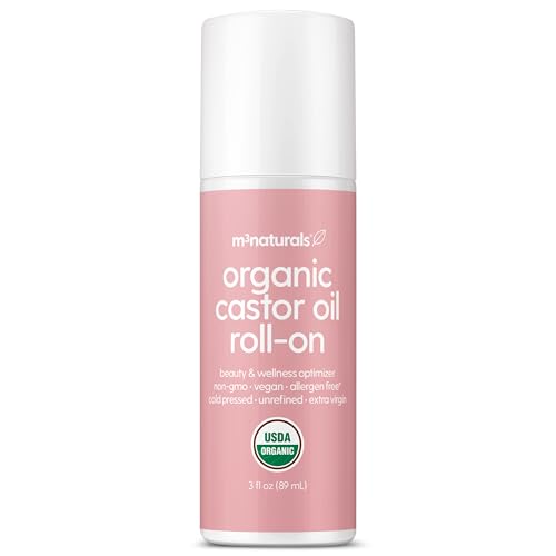 Organic Cold Pressed Castor Oil Roll-On Nourishing Treatment| Hexane-Free, USDA Organic Idea for Hair, Skin & Brows | Mess-Free Applicator, 3 fl 0z (89 mL) by M3