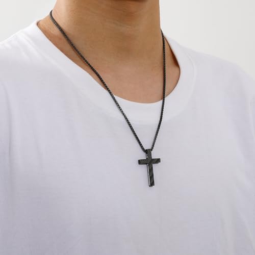 Cross Necklace for Men Boys, 316L Stainless Steel Chain Pendant Bible Verse Religious Christian First Communion Confirmation Jewelry Gifts 22+2 Inches4