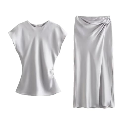 Ensemble satin de soie femme léger et jupe taille haute