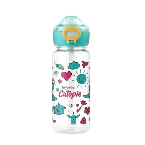 Image of Cutopie Kids Sipper Water Bottle 600ml | Teal | BPA-Free, Spill Proof & Airtight | Food Grade Plastic Drinking Bottle for Toddlers & Children | Leakproof Flip Cap | School, Travel & Daily Use