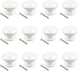 Jiayaus 12 Stück Möbelknöpfe Holz für Kommode, Schrankknöpfe mit Schrauben, Runde Knauf für Schrank, Weiß Knöpfe für Schränke Kleiderschrank Möbel Schublade Küche