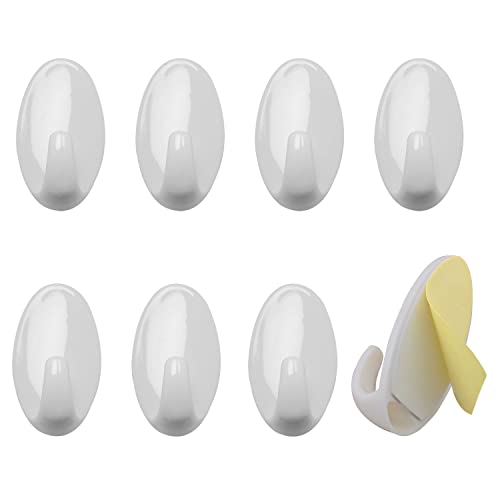 Csnsd Adhesive Hook 8Pcs White Plastic Egg-Shaped Damage-Free Hanging Wall Hooks Stick On Utility Hanging Pothook Medium-Size #TOP20