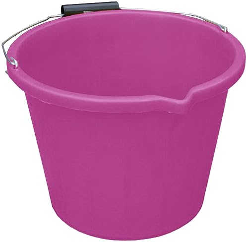Heavy Duty 3 GALLON 14 Litre Plastic Builders Bucket Cement Mixing Storage Bucket with Spout and Easy-Grip Handle Animal Feed Tub Water Bucket For Home and Garden - (1, PINK)