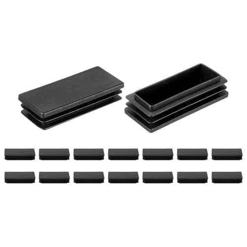 Image of uxcell 16 Pcs Rectangle Tubing End Caps 2 3 /4 x 1 5 /32 Inch Plastic Hole Plugs Insert End Cap for Metal Tubing Post Chair Leg Table Bookshelves Furniture, Black