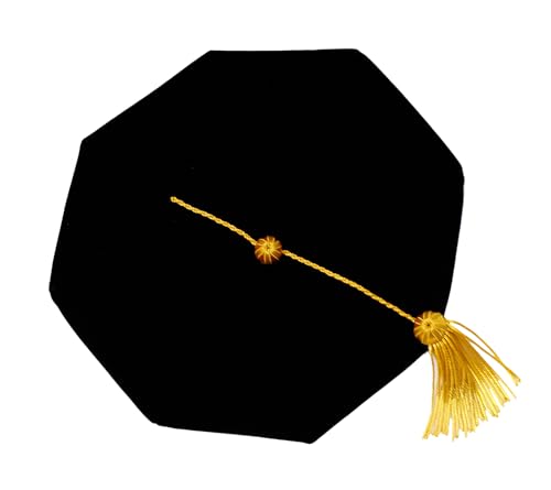 Doctoral Tam,Doctoral Cap,Doctoral Graduation Tam PhD Black Velvet 8-Sided with Gold Bullion Tassel