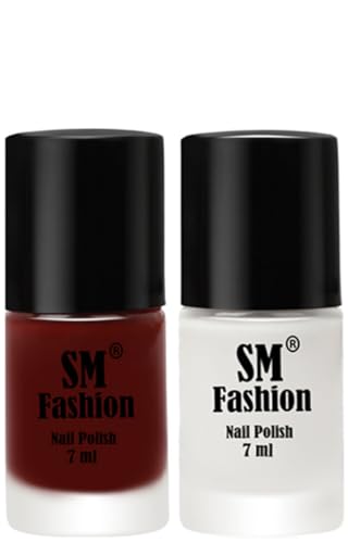 Image of Long Lasting Nail Polish | Nail Paint Combo 7 ml Each) - Set of 2 Wine Red-White