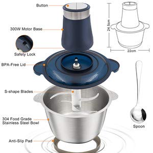 Electric Food Chopper, Meat Grinder, 2L Stainless Steel Bowl Food Processor for Meat, Vegetables, Fruits and Nuts, 300W. Electric Food Chopper, Meat Grinder, 2L Stainless Steel Bowl Food Processor for Meat, Vegetables, Fruits and Nuts, 300W.