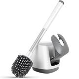 Toilet Brush and Holder, Silicone Toilet Bowl Brush with Automatic Holder, Toilet Cleaner...