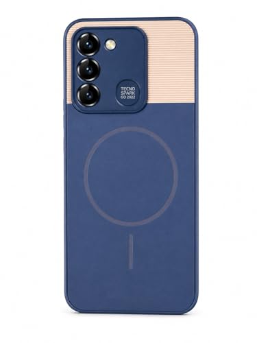 Image of Bintage Mac Safe Design Hard Slim Back Case | Soft Border Camera Protect | Dual PU Leather Finish Back Cover Compatible for Tecno Spark Go 2022 - Royal Blue